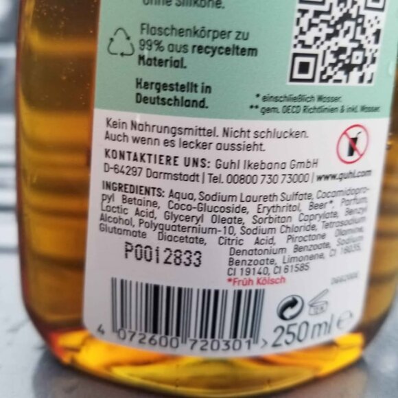 250ml Guhl Beer Shower  Kölsch Bier  Shampoo Unisex LIMITED Germany - Picture 3 of 8